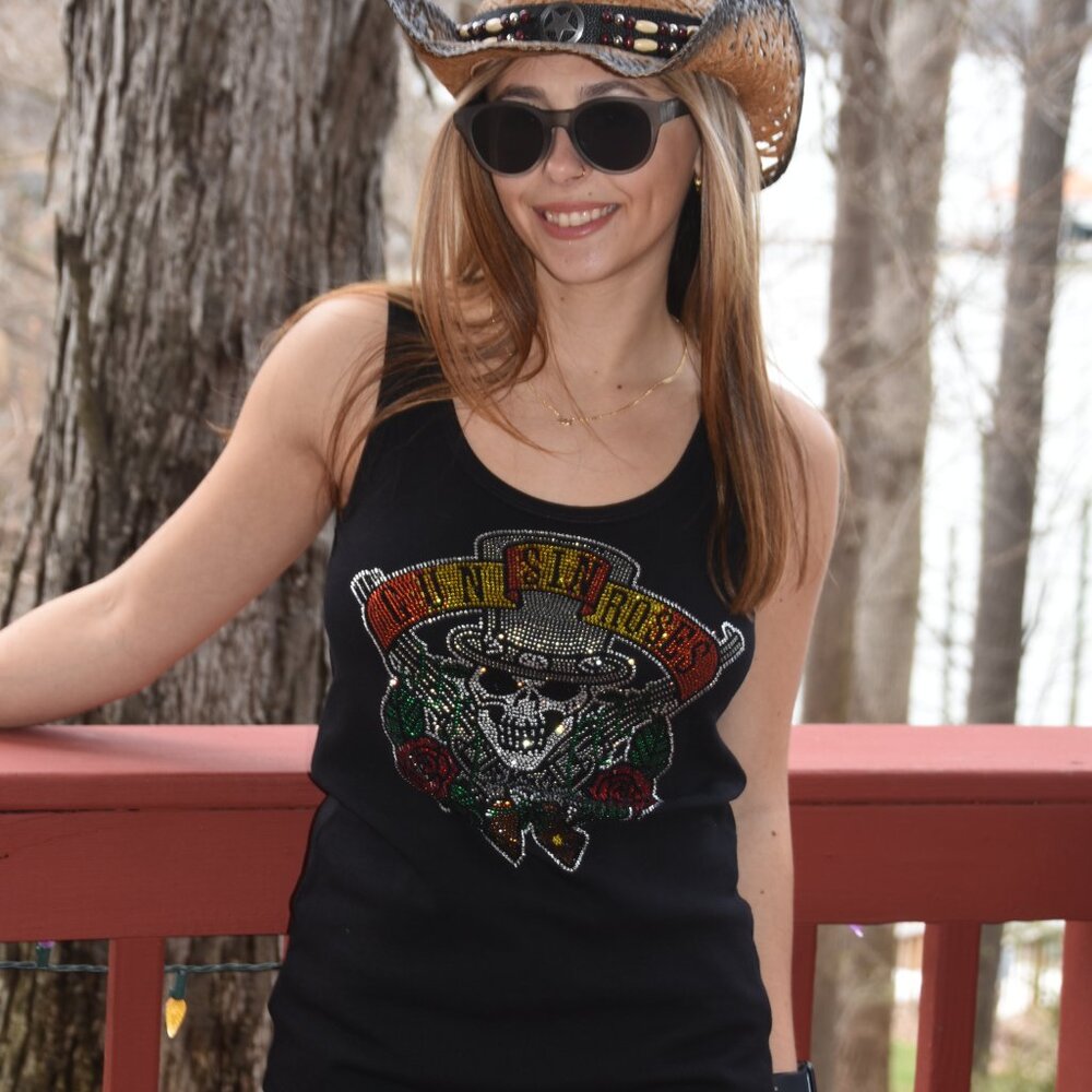 Guns N Roses   Rhinestone  bling sleeveless tank top  XS,S,M,L,XL,XXL,…